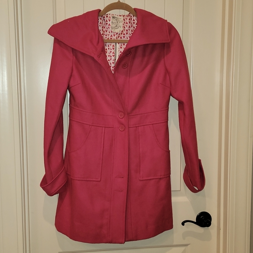 Tulle Hot Pink Wool Coat Small NWT